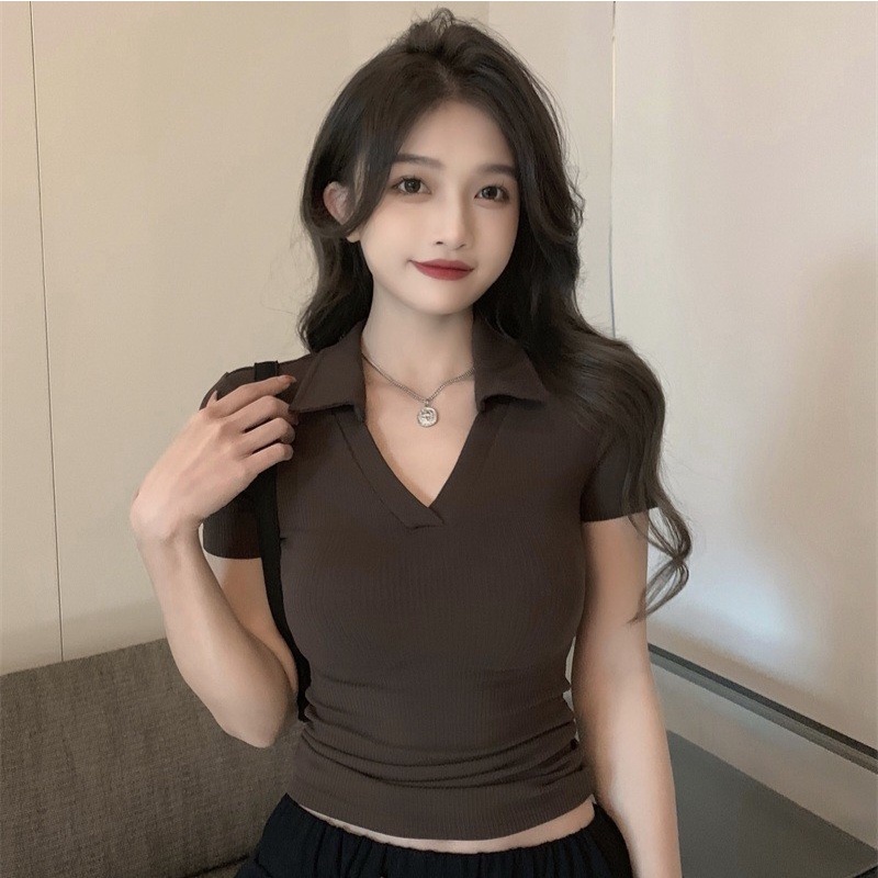 elves-พร้อมส่ง-เสื้อไหมพรมคอปกแขนสั้น-ดีเทลผ้าร่ิงนิ่มใส่สบายมากคิ้วๆ-d012