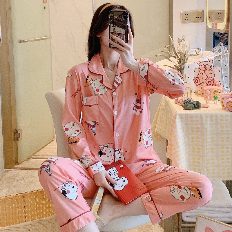 ชุดนอน-ผ้า-cotton-แขนยาว-ขายาว-ใส่สบาย-ลายน่ารัก