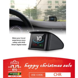  P10 Car HUD OBD 2 เครื่องสแกนเนอร์รถยนต์ , เครื่องวัดระยะทางอัจฉริยะ แบบดิจิตอล หน้าจอแสดงผล LCD