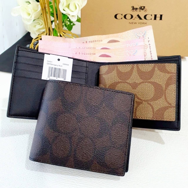 สด-ผ่อน-กระเป๋าสตางค์ผู้ชาย-2-พับ-มีไส้-coach-ca001-3-in-1-wallet-in-blocked-signature-canvas