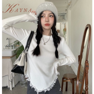 KAYNA  พู่ผิดปกติยาว-แขนถักเสื้อผู้หญิงฤดูใบไม้ร่วงใหม่อินเทรนด์บางสลิมมิ่งสไตล์ตะวันตกเก๋เสื้อ