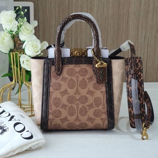 🎀 (สด-ผ่อน) งาน Shop COACH 99311 Troupe Tote 16 in Signature Canvas With Snakeskin Detail