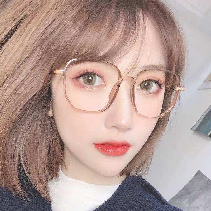 พร้อมส่ง-แว่นกรองแสง-แว่นตาสายตาสั้นผู้หญิงมีองศาสามารถใส่ได้กับกรอบแว่นตาธรรมดาตาข่ายกระจกแบนสีแดงชายเกาหลีรุ่นใหญ่กร