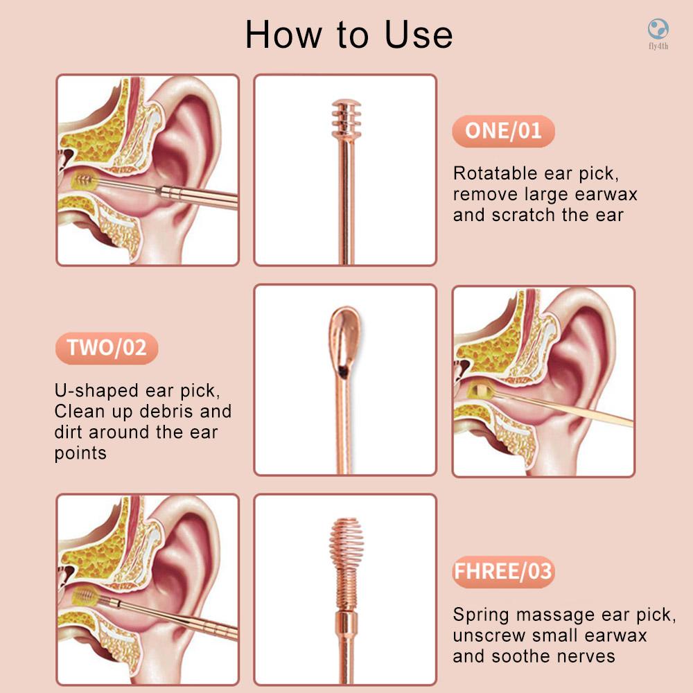 flhi-ชุดเครื่องมือทําความสะอาดหู-ไม้แคะหู-แบบเกลียว-สเตนเลส-6-ชิ้น-ต่อชุด