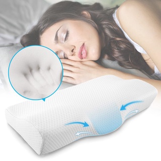 【บลูไดมอนด์】Memory Foam Orthopedic Pillow Neck protection Slow Rebound Butterfly Shaped Pillow Health Cervical Neck Bedd