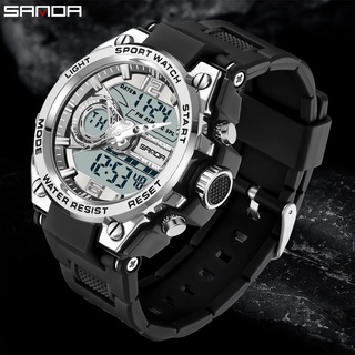 Sanda นาฬิกาข้อมือควอตซ์ดิจิทัล LED กันน้ํา สไตล์ทหาร สําหรับผู้ชาย