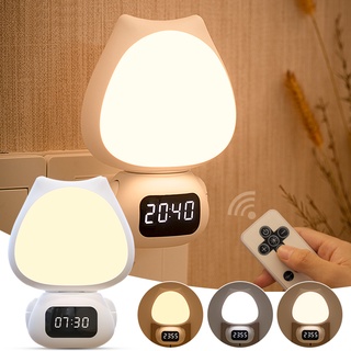 โคมไฟข้างเตียง ไฟกลางคืน Plug Dual-use รีโมทคอนโทรล Dimmable Cat Shape Lighting ห้องนอนข้างเตียงเด็กเลี้ยงลูกด้วยนมจับเวลาปิด Light