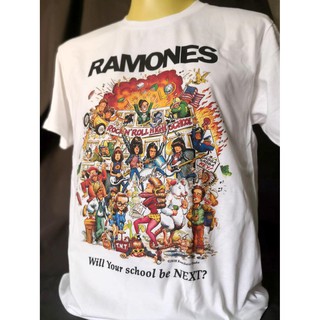 เสื้อยืดพิมพ์ลายเสื้อวงนำเข้า Ramones Rock n Roll High School Ska Punk Rock Hardcore Retro Style Vintage T-Shirtรหัสเต