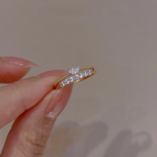 ชุดแหวนนิ้วชี้ รูปหัวใจ หรูหรา สไตล์เกาหลี สําหรับผู้หญิง 2 ชิ้น