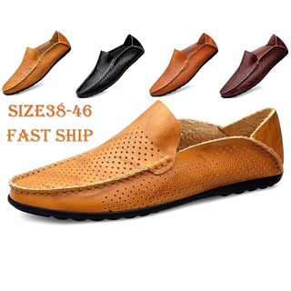 สินค้า รองเท้าหนังลำลอง สีพื้น ระบายอากาศ สำหรับผู้ชาย ขนาด 38-46