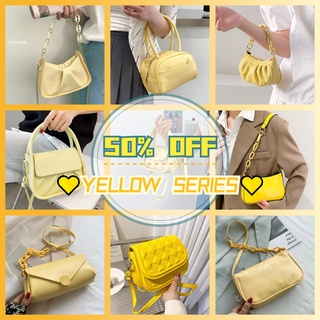 Yellow BAGSSSSS กระเป๋าถือ กระเป๋าสะพายไหล่ หนัง PU ลายดอกไม้ พร้อมสายโซ่คล้อง แฟชั่นฤดูร้อน สําหรับสตรี นักเรียน