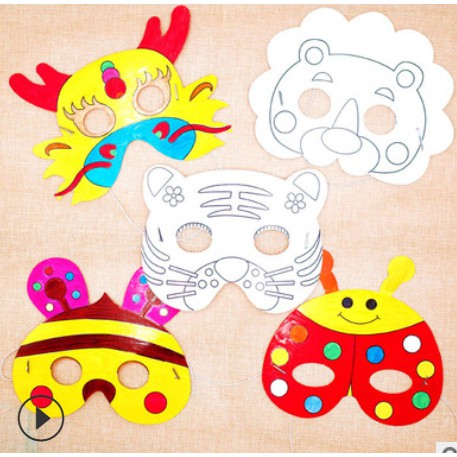 diy-mask-หน้ากากระบายสี-หน้ากากลายการ์ตูนสัตว์ไม่มีสีให้นะคะ