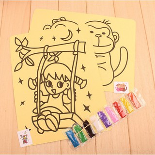 L ทรายโรยสี สติกเกอร์ทราย แผ่นโรยทราย 27.5 * 20.5 ซม. คละลาย - Sand Sticker LARGE 20.5 x 27.5 cm