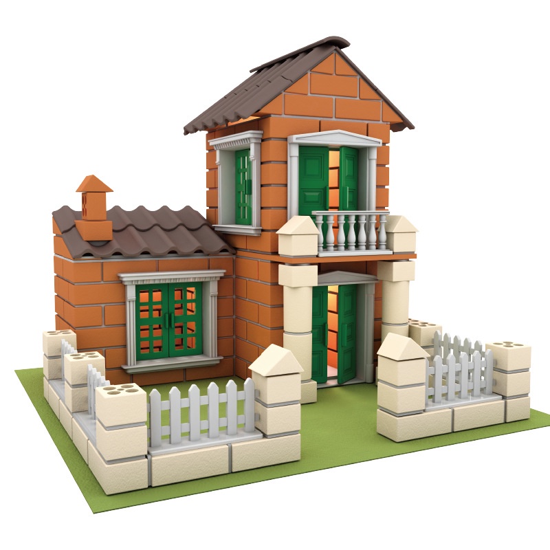 อาคารกระท่อมทำเองทำเอง-วิลล่าจำลองมินิอิฐประกอบของเล่นบ้านเด็ก-ของเล่นเด็กสร้างบ้าน