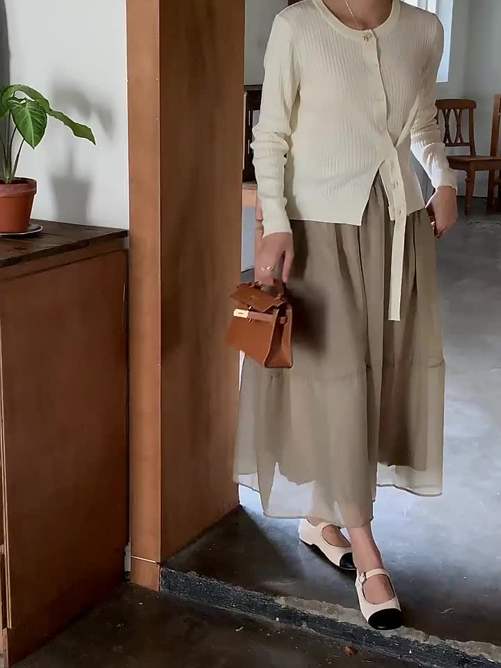 พร้อมส่ง-organza-all-match-skirt-กระโปรงตาข่ายฟูฟ่องทรงเอความยาวปานกลางของผู้หญิง