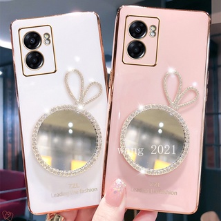 Phone Case เคส OPPO A77 5G A57 A96 A76 4G 2022 Casing Straight Edge Plating Makeup Mirror with Crown Ultra-thin Silicone Soft Case เคสโทรศัพท์