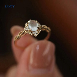 Fancyqube แหวนเงินแท้ 925 ชุบทอง 14k รูปตาแมว ประดับมูนสโตนธรรมชาติ หรูหรา เครื่องประดับแฟชั่น สําหรับผู้หญิง