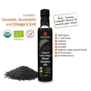 ภาพหน้าปกสินค้าRawganiq น้ำมันเมล็ดงาดำสกัดเย็นออร์แกนิค Organic Extra Virgin Black Sesame Seed Oil, Cold Pressed,  Unrefined (275ml) ที่เกี่ยวข้อง