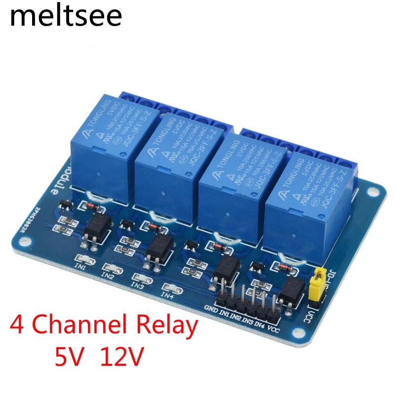 โมดูลรีเลย์เชื่อมต่อ 5v 12v 4 ช่อง สำหรับ arduino arm pic avr dsp พร้อมกับ optocouple 4 ทาง 4 Channel Relay Module