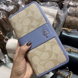 🎀 (สด-ผ่อน) ส่งฟรี กระเป๋าสตางค์ซิปรอบ คาดฟ้า COACH 54630 ACCORDION ZIP WALLET IN SIGNATURE CANVAS