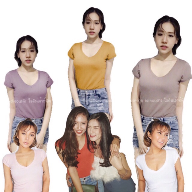 ภาพหน้าปกสินค้าV-NECK ดูหุ่นดี ไม่ตัน ผ้าSpendex เรย่อน Minimal Basic T-Shirt เสื้อยืด สีพื้น คอวี