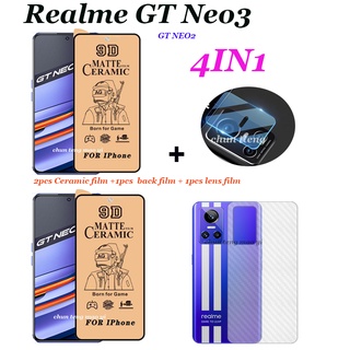 (4in1) Realme GT NEO3 NEO2 ฟิล์มเซรามิค เคลือบหน้าจอ ฟิล์มนิ่ม Realme GT Master Edition / GT2/2Pro Q3S Q3i 2 หน้าจอ ฟิล์มเซรามิค ฟิล์มนิ่ม + 1 ฟิล์มเลนส์ + 1 ฟิล์มด้านหลัง