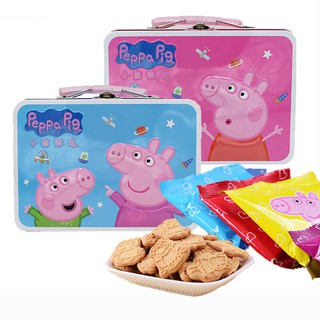 ความตกใจกำลังจะมา☃✗✺คุกกี้นม Peppa Pig 120g กล่องดีบุกแบบพกพา Peppa Pig กล่องของขวัญขนมสำหรับเด็ก