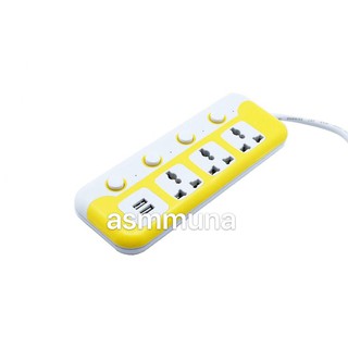 ASMMUNA ปลั๊กไฟ 4ช่อง/3ช่อง 2USB  6224/6224U 2000w วัสดุแข็งแรง 3เมตร สินค้าขายดี สายไฟหนาแข็งแรง มีปุ่มเปิด/ปิดแยกช่อง