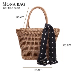 Picnic handbag (กระเป๋าสาน) พร้อมผ้าลายจุด