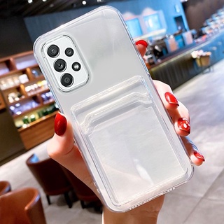 เคสโทรศัพท์มือถือแบบนิ่ม TPU ใส พร้อมช่องใส่บัตร สําหรับ Samsung Galaxy A13 A23 A33 A53 A73 A72 A52 A32 A42 A22 A12 A01 A02 A03 A10 A20 A30 A02s A03s A10s A20s A21s A30s A50 A50s S22 S20 Fe S21 Ultra