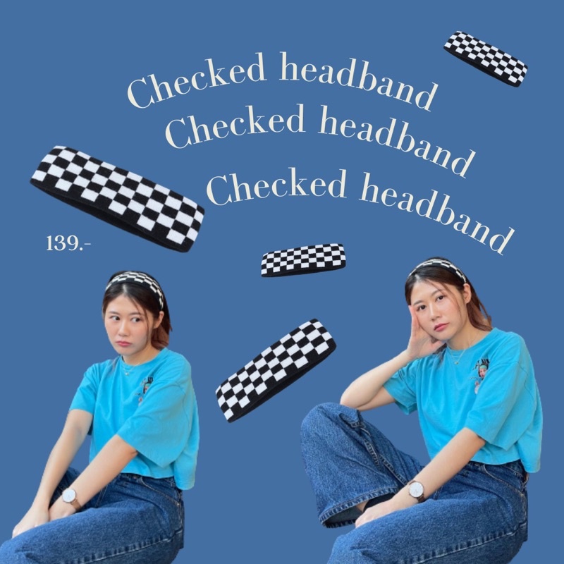 พร้อมส่ง-checked-headband-ผ้าคาดผม