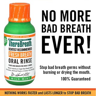 TheraBreath Travel Size 3.0 fl oz น้ำยาบ้วนปาก สูตรปราศจากแอลกอฮอล์ ได้รับ 24-Hour Fresh Breath Oral Rinse, Mild Mint