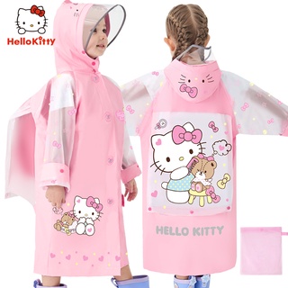 Hello Kitty เสื้อกันฝนเด็ก เสื้อกันฝนเด็กนักเรียนชั้นประถมศึกษา อนุบาลหญิง พร้อมกระเป๋านักเรียนกันน้ำแบบสะท้อนแสง