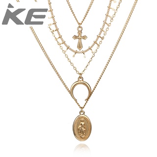 exaggerated multi-necklace simple cross moon oval pendant necklace for girls for women low pr