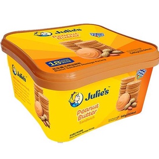 ขนมนำเข้า Julies Peanut Butter Sandwich ขนม จูลี่ส์ พีนัท บัตเตอร์ บิสกิต สอดใส้เนยถั่ว 540g (แบบกล่องพลาสติก)