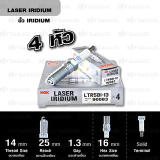 NGK หัวเทียน LASER IRIDIUM LTR5BI-13 4 หัว ใช้สำหรับรถยนต์ Mazda 3เครื่อง 2.0L, 2.3L - Made in Japan