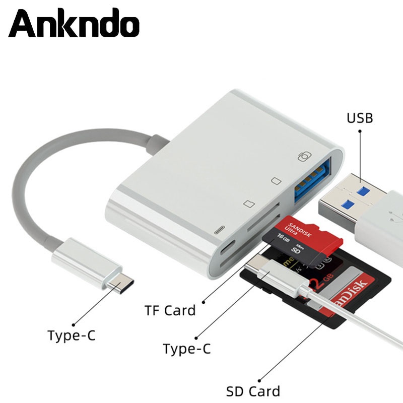 ankndo-อะแดปเตอร์-otg-type-c-5-in-1-usb-c-เป็น-usb-การ์ดหน่วยความจำ-การ์ด-tf-สำหรับ-โอนถ่ายข้อมูล-จากมือถือ-smartphone-tablet-และ-computer