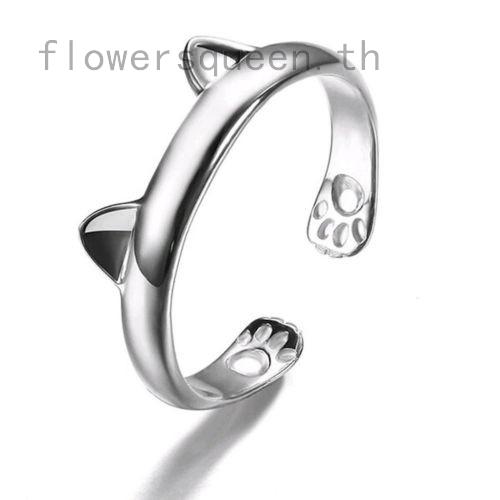 flowersqueen แหวนรูปหูแมวน่ารักสำหรับผู้หญิง