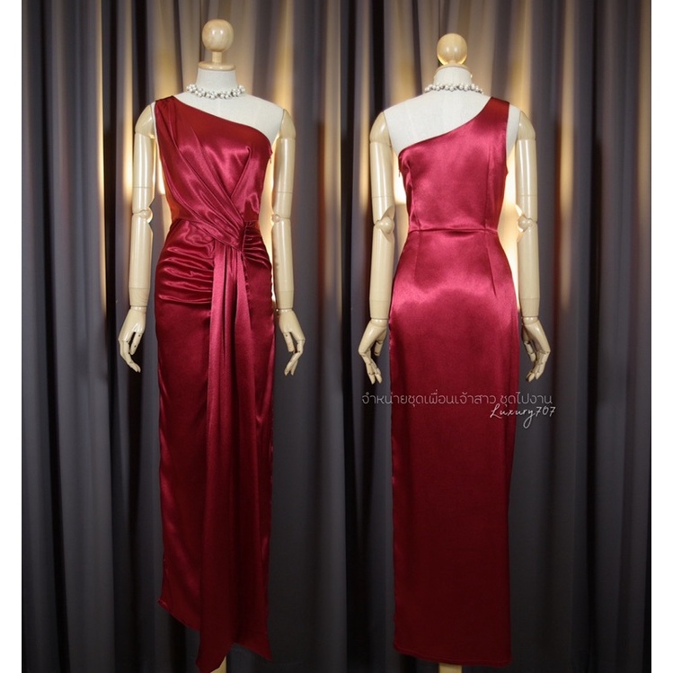 FN0085 เดรสเพื่อนเจ้าสาว ทรงกรีก พรางพุง เนื้อผ้า Duchess สวยหรู มุมมองที่ 4