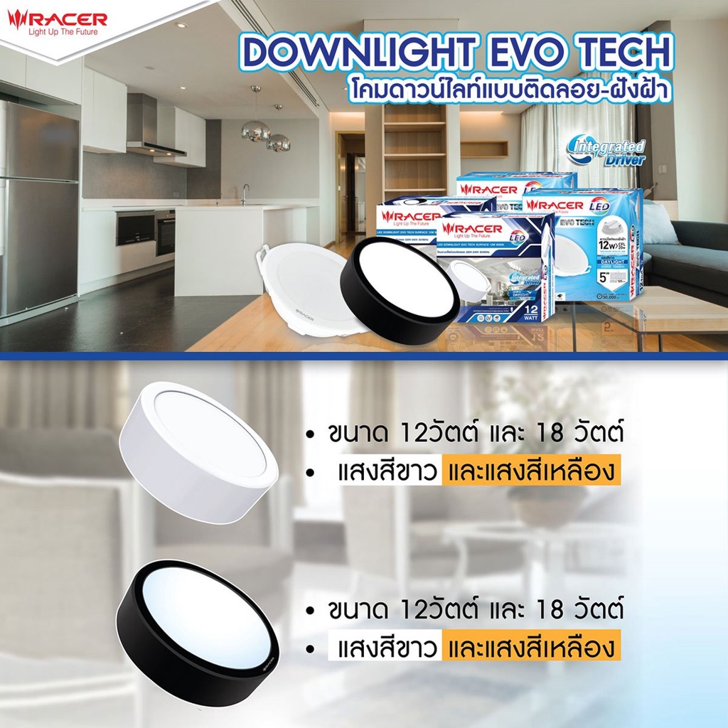 chaixing-home-โคมดาวน์ไลท์ติดลอยหน้ากลม-6-นิ้ว-led-12-วัตต์-warm-white-racer-รุ่น-evo-tech-12w-27-wh-สีขาว