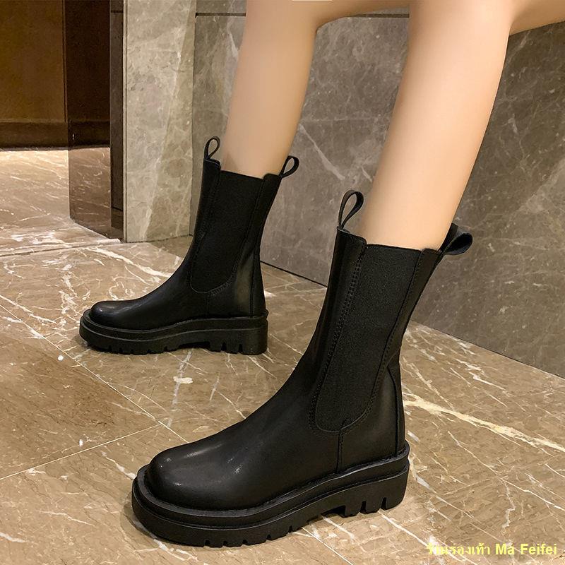 ภาพหน้าปกสินค้ารองเท้าเชลซีรองเท้าบูทมาร์ตินส้นหนาใหม่ของผู้หญิง