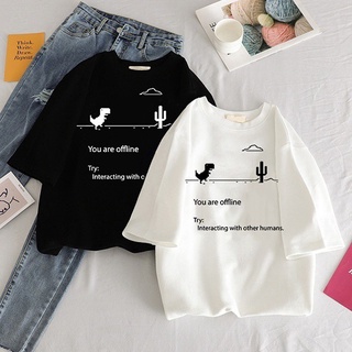 【hot sale】แฟชั่น ฤดูร้อนลำลองผู้หญิงเสื้อยืด ulzzang streetwear kawaii การ์ตูนไดโนเสาร์พิมพ์เสื้อยืดสไตล์เกาหลีถึง