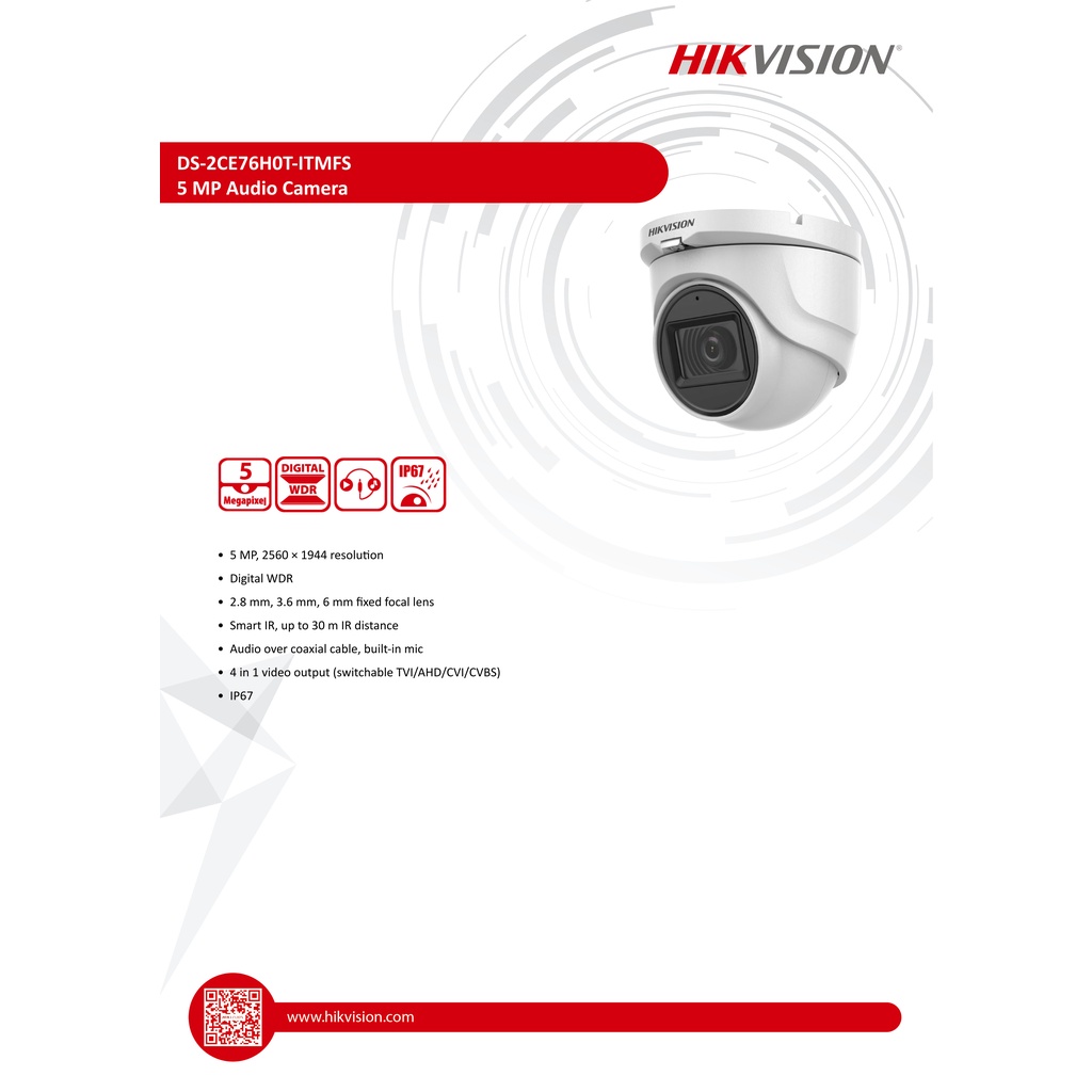 hikvision-กล้องวงจรปิด-ความละเอียด-5mp-รุ่น-ds-2ce76h0t-itmfs-มีไมค์ในตัว