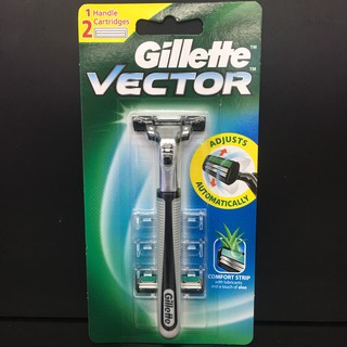 Gillette Vector  Comfort Strip (ใบมีดโกน 2 ชิ้น +1 ด้ามมีดโกน) ยิลเลตต์ เวคเตอร์ คอมฟอร์ท สตริป ใบมีดโกนพร้อมด้าม