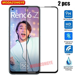 2 Pcs ฟิล์มกระจกนิรภัย เต็มจอ OPPO Reno6 Z 5G อุปกรณ์กันรอยหน้าจอ OPPO Reno6 Z 5G 6Z Reno6Z กระจก กระจกนิรภัย