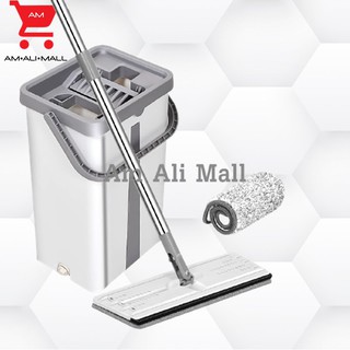 Am Ali Mall ไม้ถุพื้นแบบรีดน้ำพร้อมถังปั่น Flat mop ม็อบถังรีดน้ำขนาดใหญ่ ไม้ถูพื้นแบบแบน Flat mop รุ่นใหม่ ไม้ถูพื้นแบบ