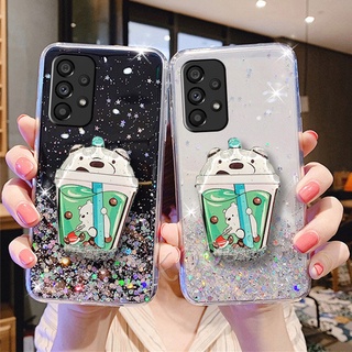 ใหม่ เคสโทรศัพท์มือถือ แบบใส ลายหมีน่ารัก พร้อมขาตั้ง สําหรับ Samsung Galaxy A53 A33 A52S A52 A32 A22 A12 A02 M52 M12 M02 M32 5G 4G 2022