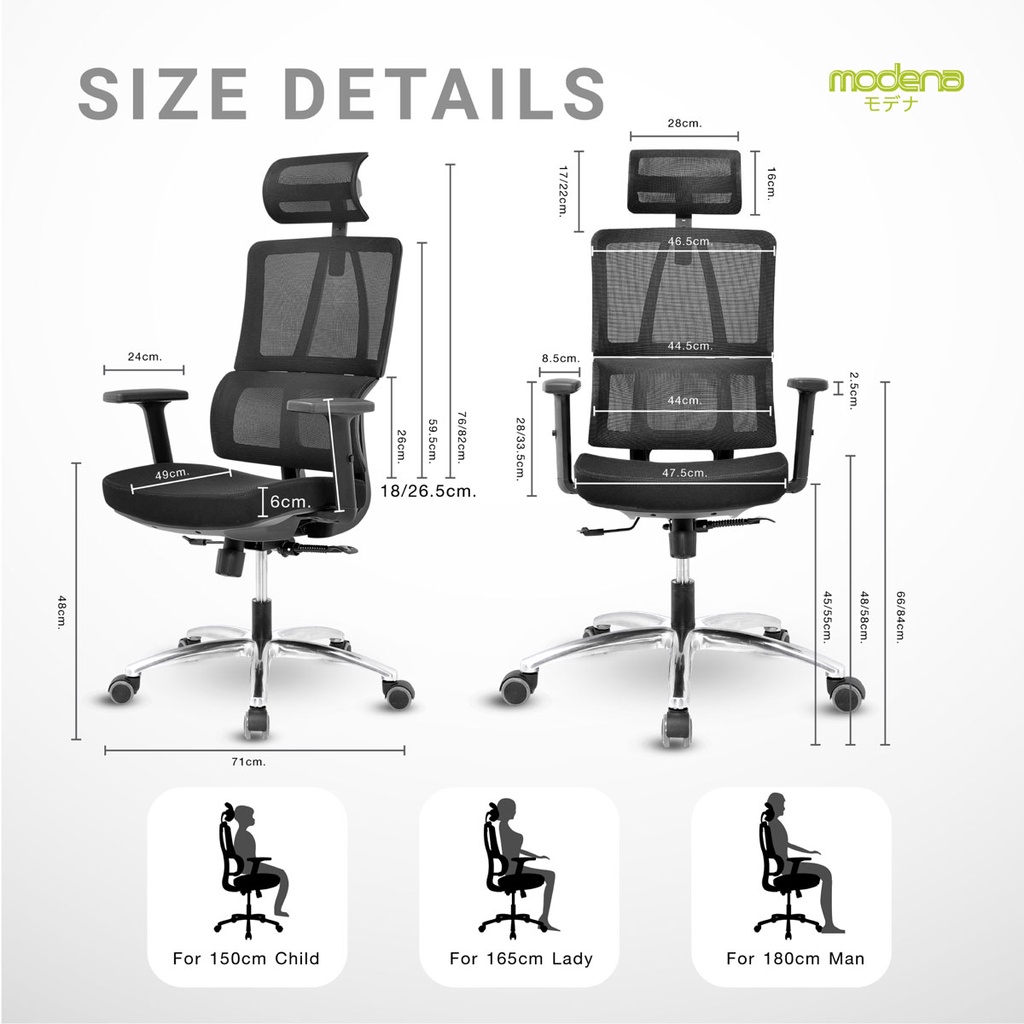 Modena เก้าอี้สุขภาพ รุ่น Kama Plus เก้าอี้สีดำ เก้าอี้ทำงานเพื่อสุขภาพ Ergonomic Chair นุ่มสบาย ตามหลักสรีระศาสตร์ ราคาดีระบายอากาศดีเยี่ยม รองรับน้ำหนัก 120 kg.