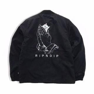 🔥ส่งฟรีจ้า🔥🖤🐺เสื้อแจ๊คเก็ตสีดำปักลายแมว Ripndip งานป้าย🖤🐺