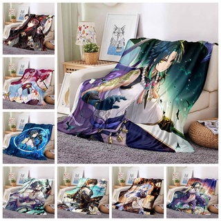 ผ้าห่ม ผ้าสักหลาด แบบนิ่ม พิมพ์ลายการ์ตูนอนิเมะ Genshin Impact สําหรับโซฟา เตียงนอน